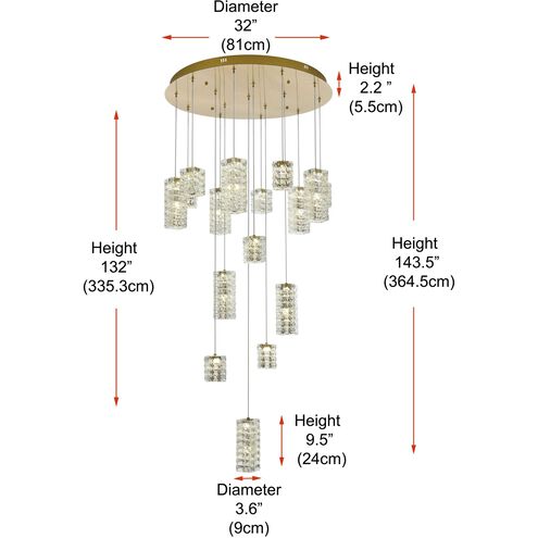 Aston 16 Light 32 inch Satin Gold Pendant Ceiling Light
