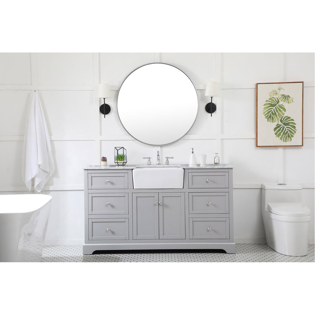 Franklin 60 X 22 X 34.75 inch Grey Bathroom Vanity Cabinet