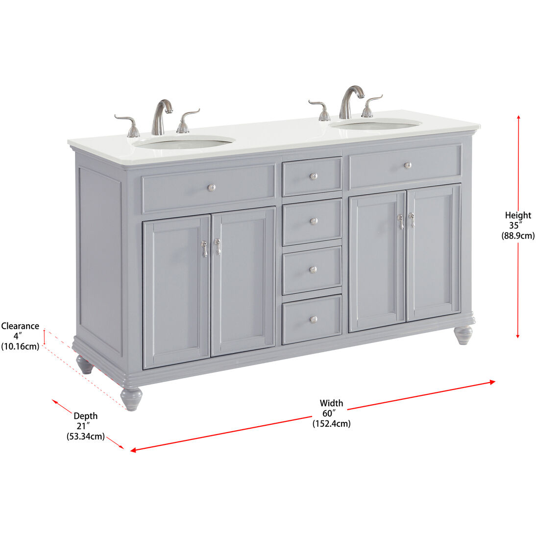Otto 60 X 21 X 35 inch Grey Vanity Sink Set
