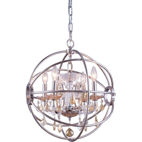 Geneva 4 Light 17 inch Polished Nickel Pendant Ceiling Light in Golden Teak, Urban Classic