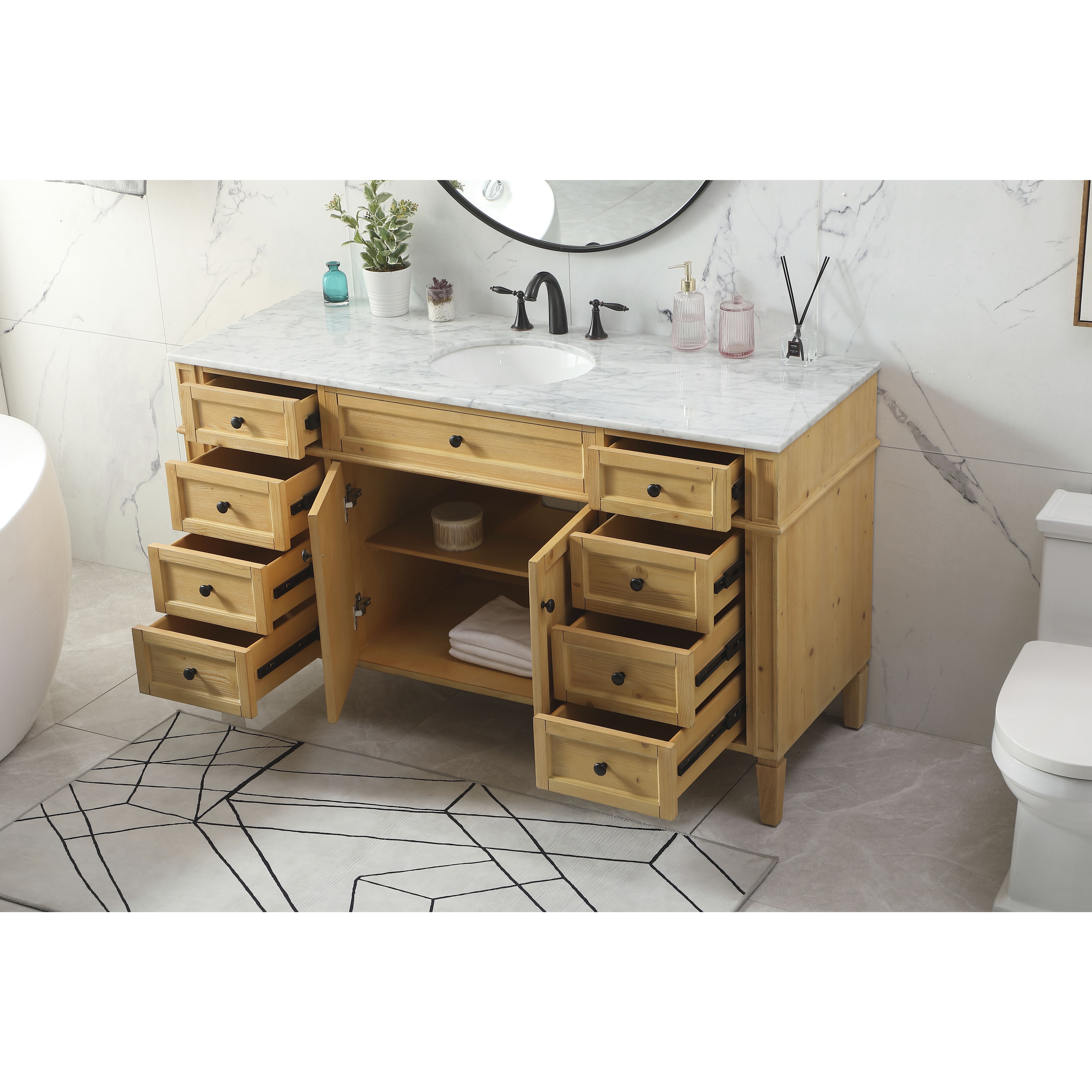 Park Avenue 60 X 21.5 X 35 inch Natural Wood Vanity Sink Set