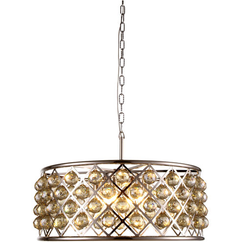Madison 6 Light 25 inch Polished Nickel Pendant Ceiling Light in Golden Teak, Faceted Royal Cut, Urban Classic