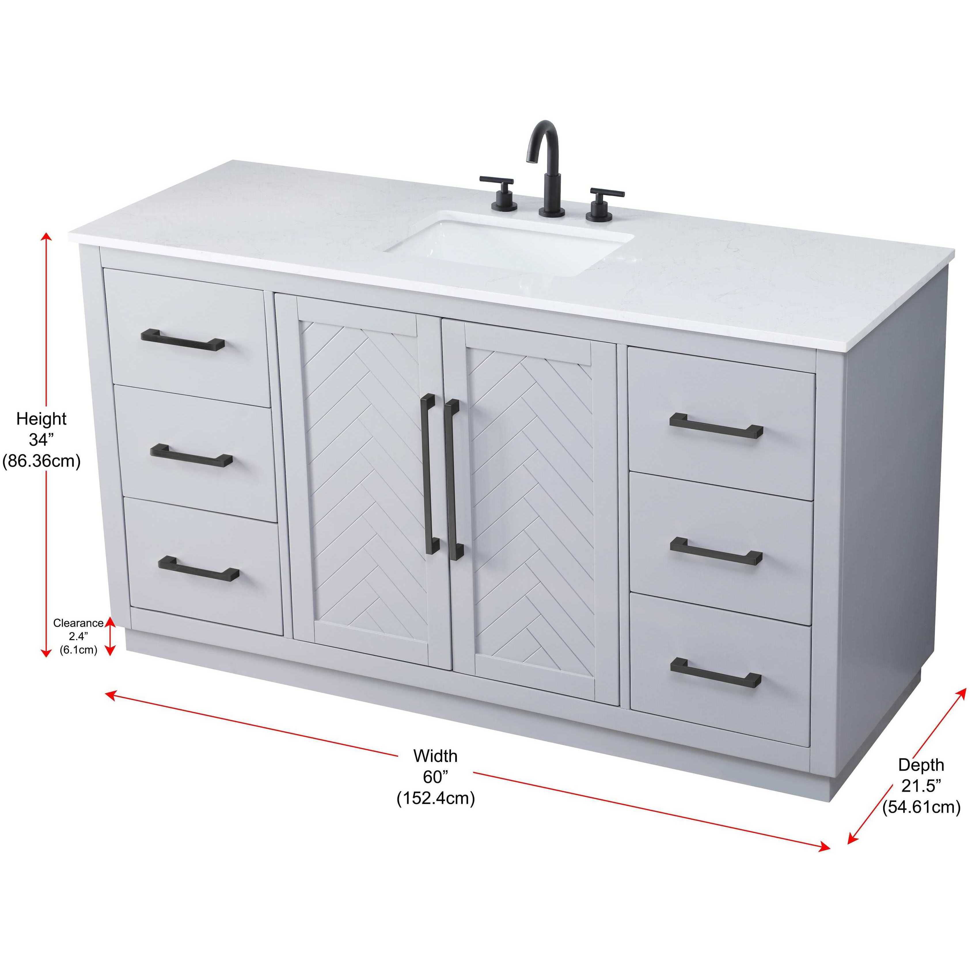 Chase 60 X 34 inch Grey Bathroom Vanity Cabinet