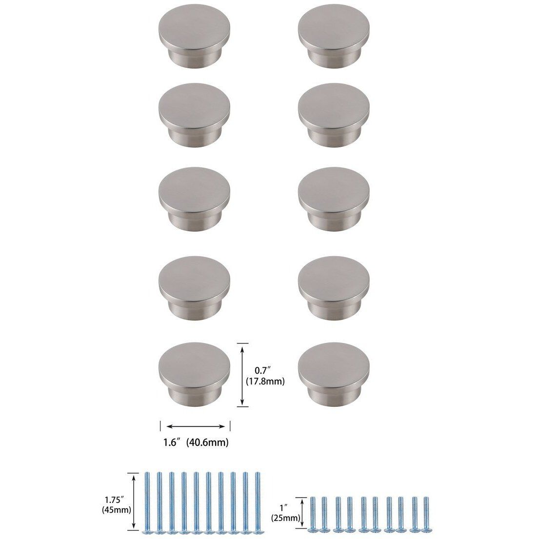 Trovon Brushed Nickel Hardware Cabinet Knob, Set of 10