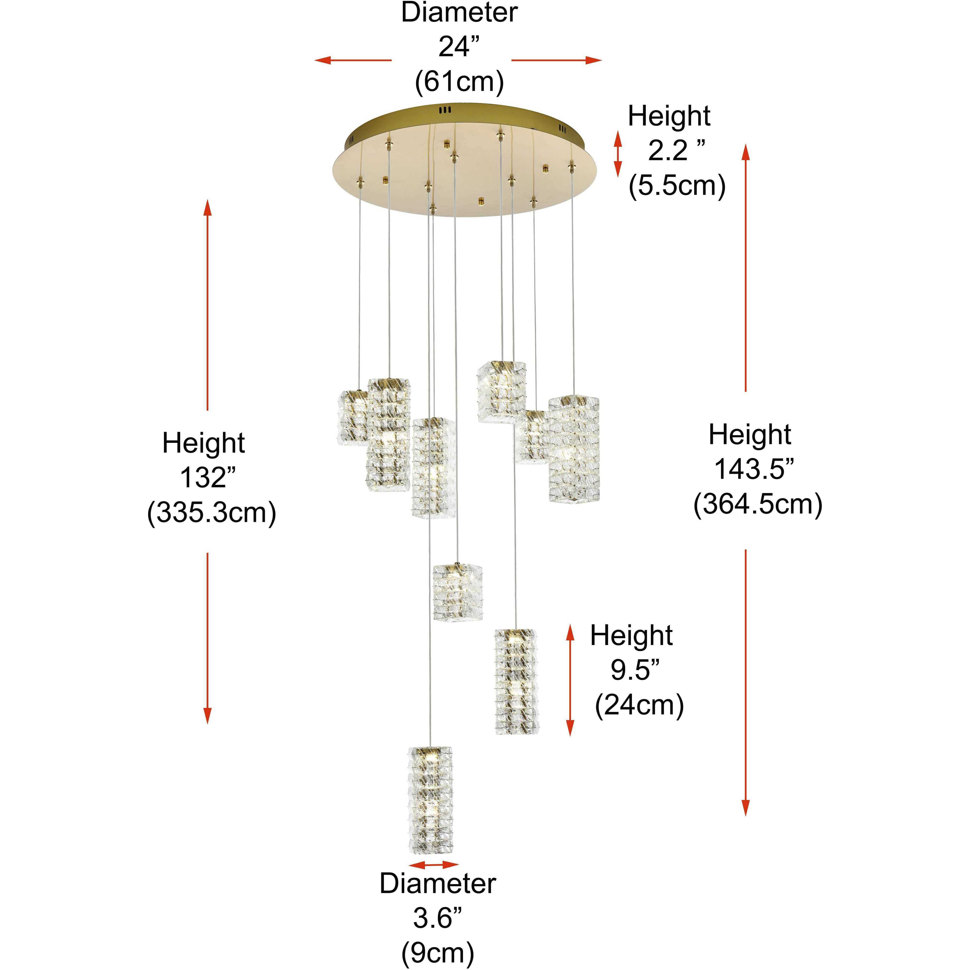 Aston 9 Light 24 inch Satin Gold Pendant Ceiling Light
