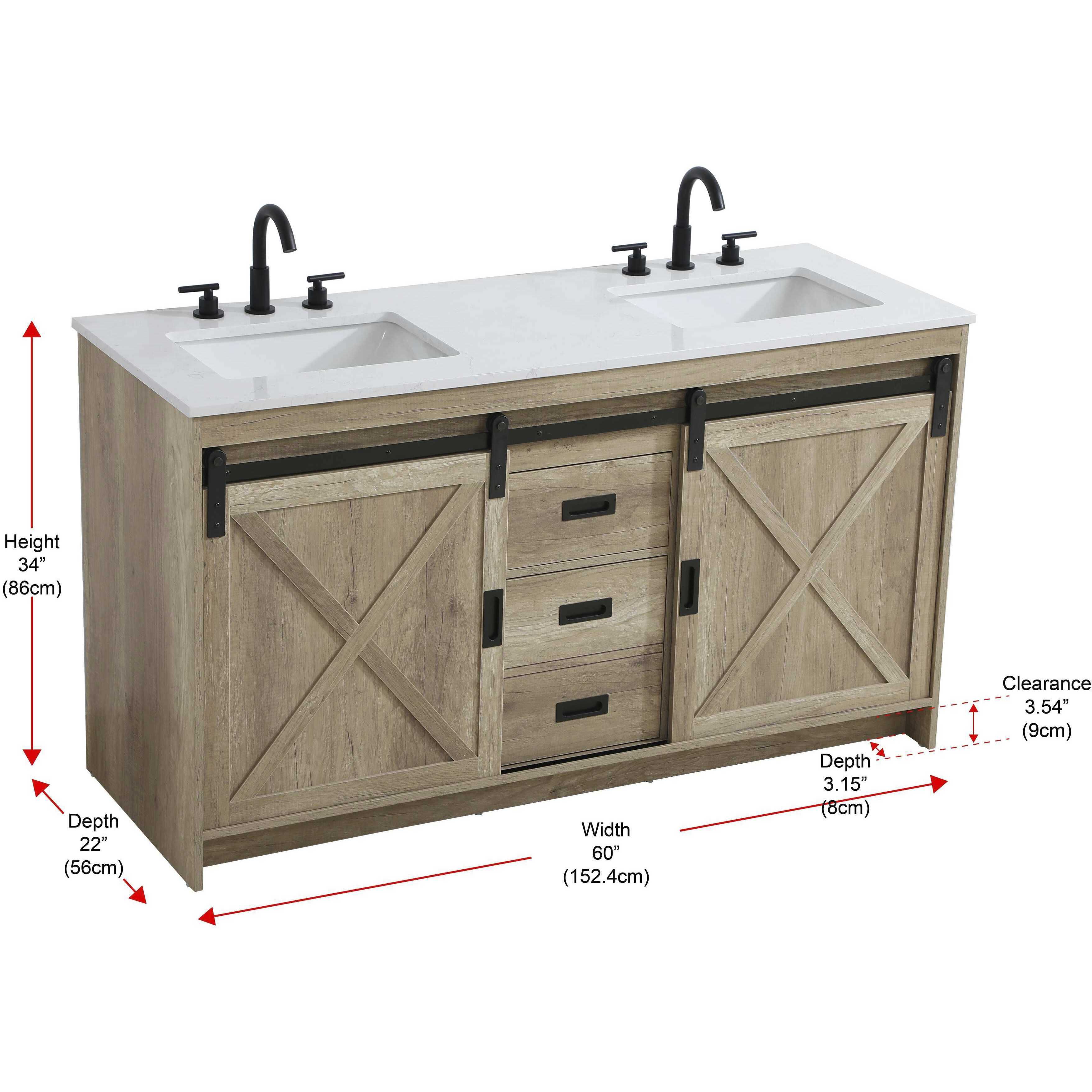 Austin 60 X 34 inch Natural Oak Bathroom Vanity Cabinet