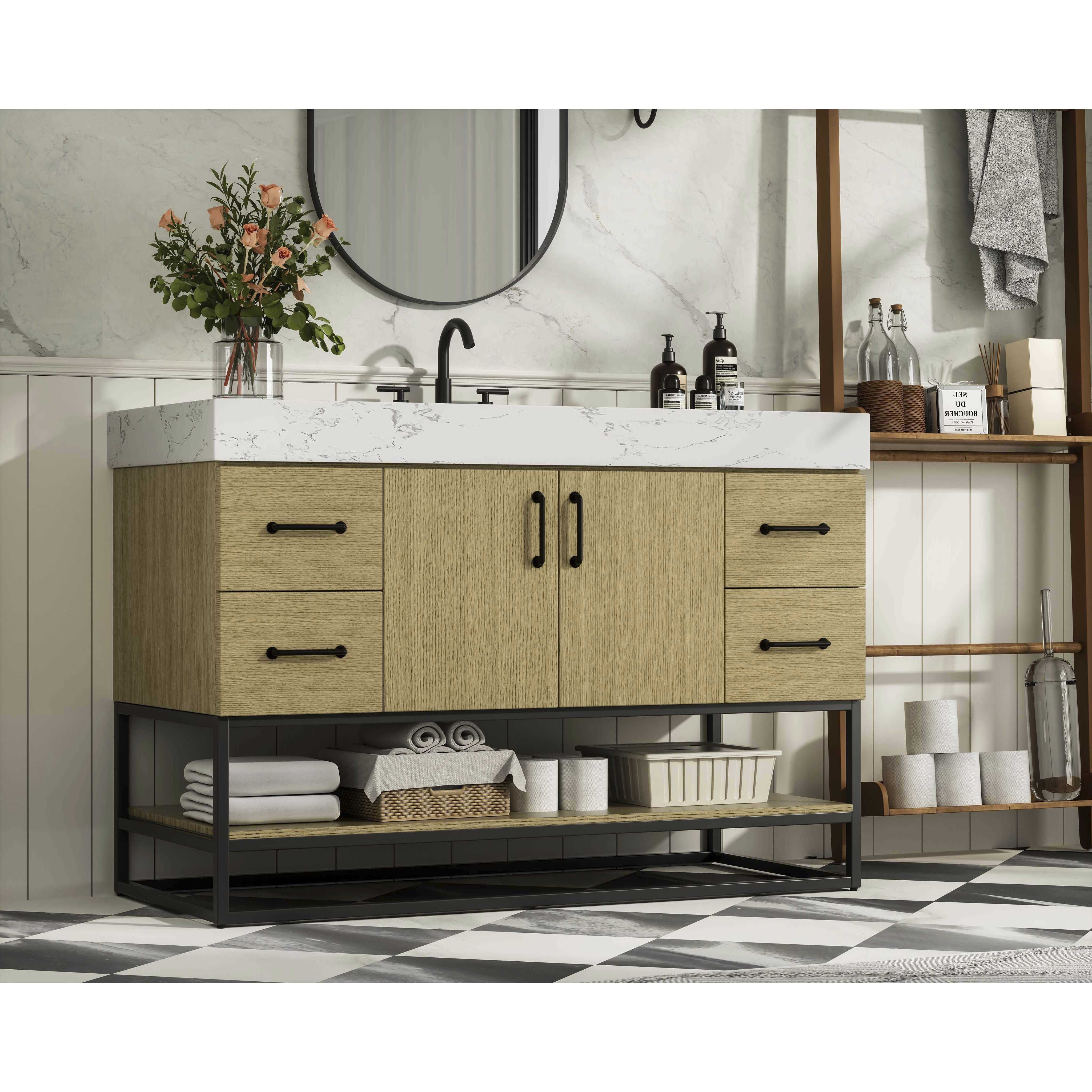 Caroline 48 X 34 inch Honey Brown Bathroom Vanity Cabinet