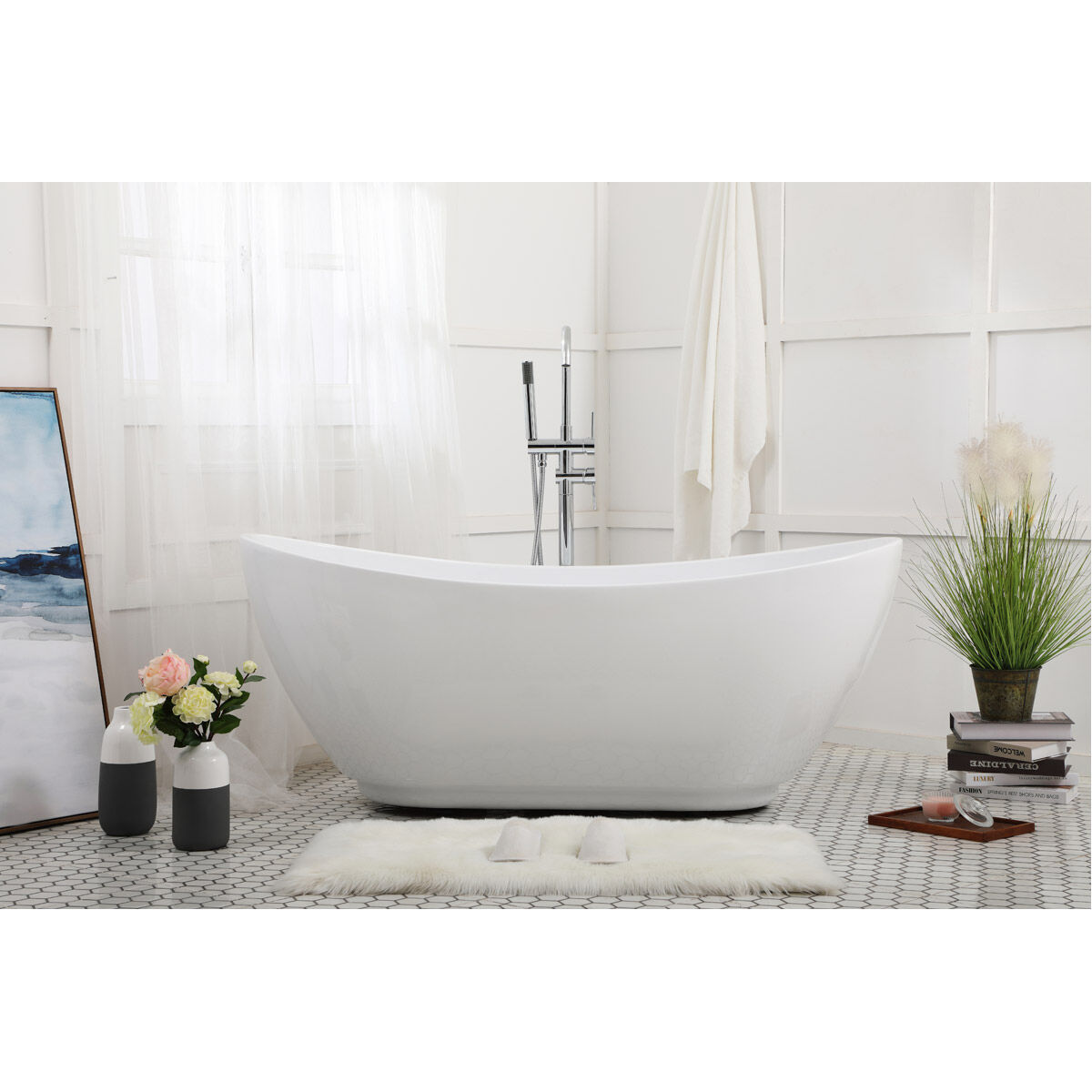 Ines Glossy White and Chrome Bathtub