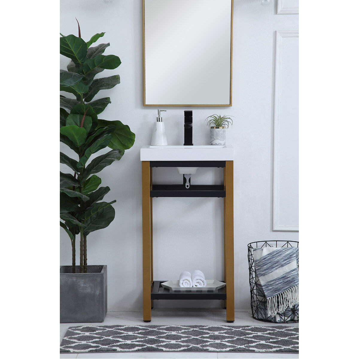 Raya 18 X 14 X 34 inch Gold and Black with White Vanity Sink Set