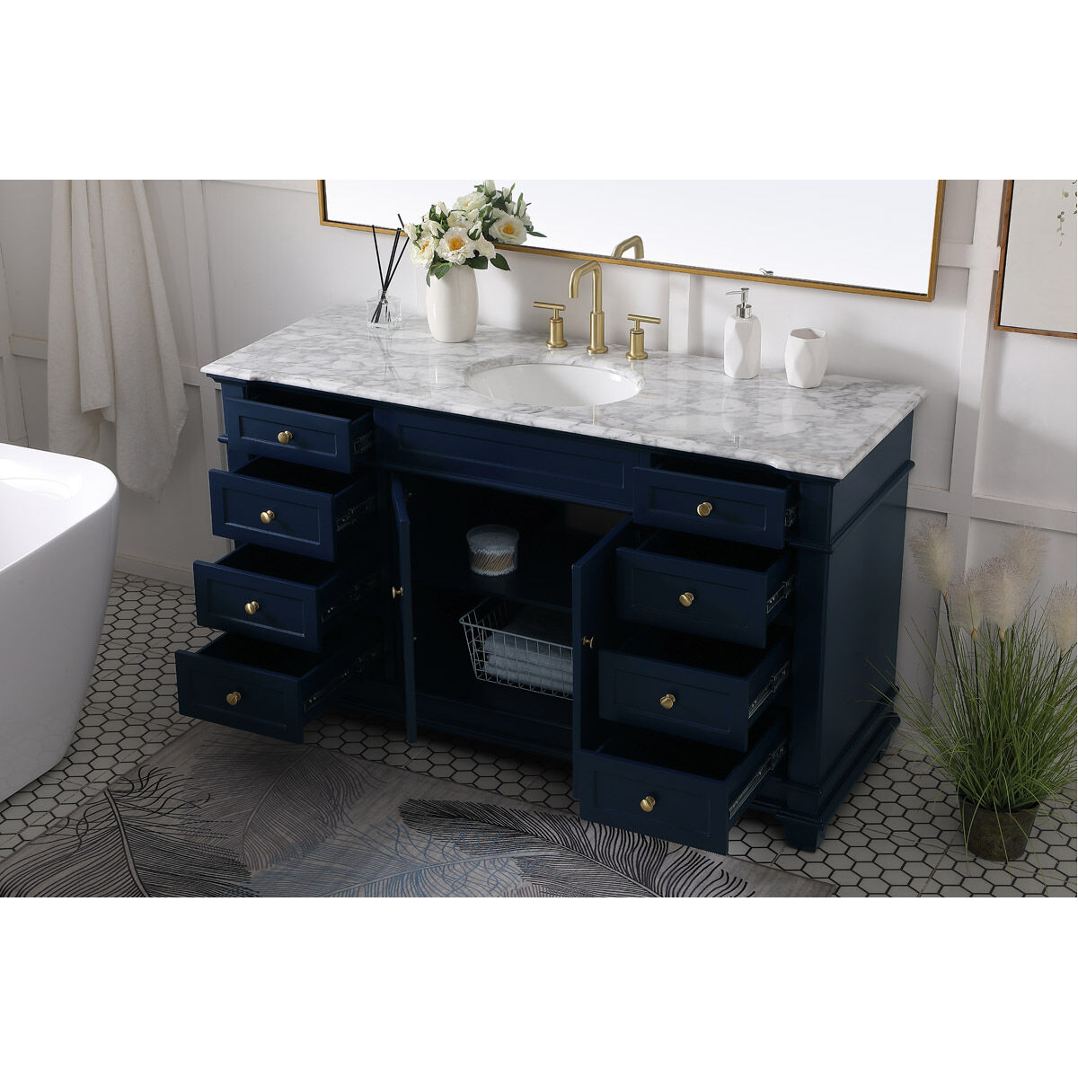 Wesley 60 X 22 X 35 inch Blue Vanity Sink Set