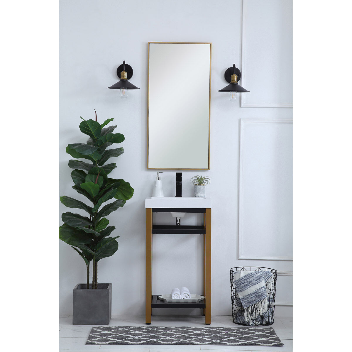 Raya 18 X 14 X 34 inch Gold and Black with White Vanity Sink Set