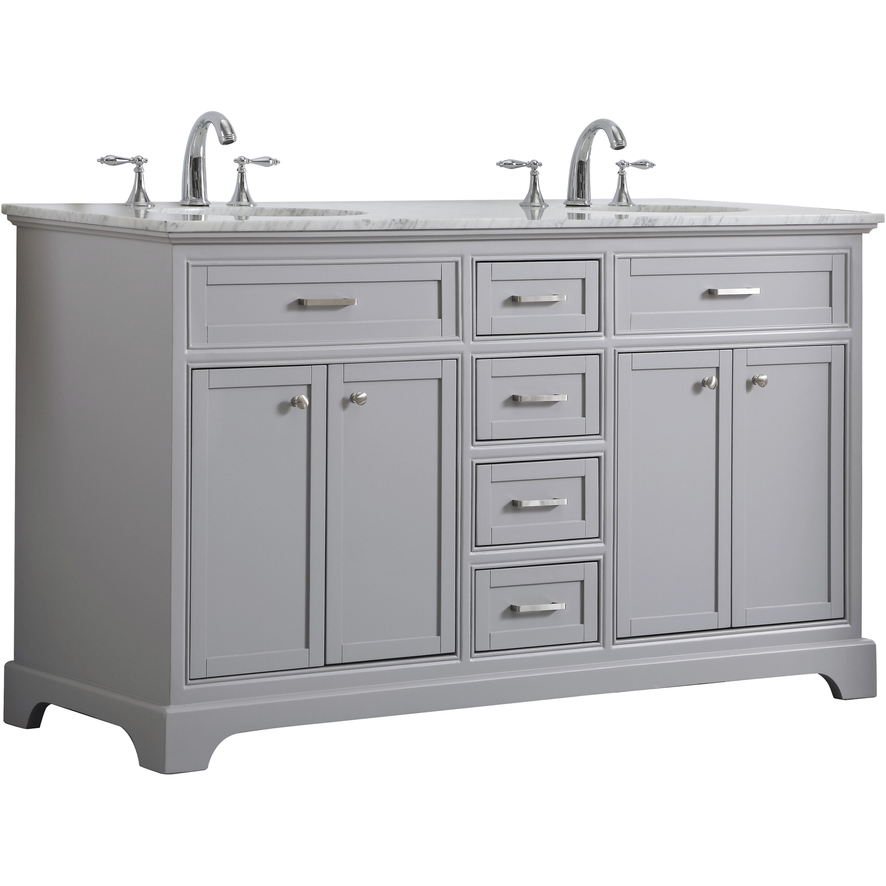 Americana 60 X 35 inch Light Grey with Carrara White Marble Vanity Set in Gray