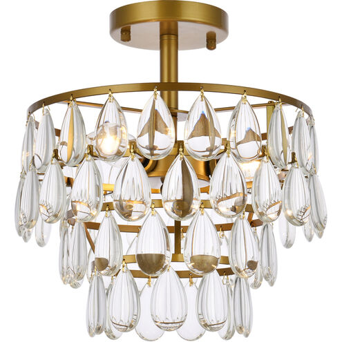 Mila 3 Light 12 inch Brass Flush Mount Ceiling Light