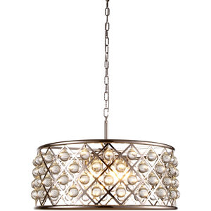 Madison 6 Light 25 inch Polished Nickel Pendant Ceiling Light in Clear, Smooth Royal Cut, Urban Classic