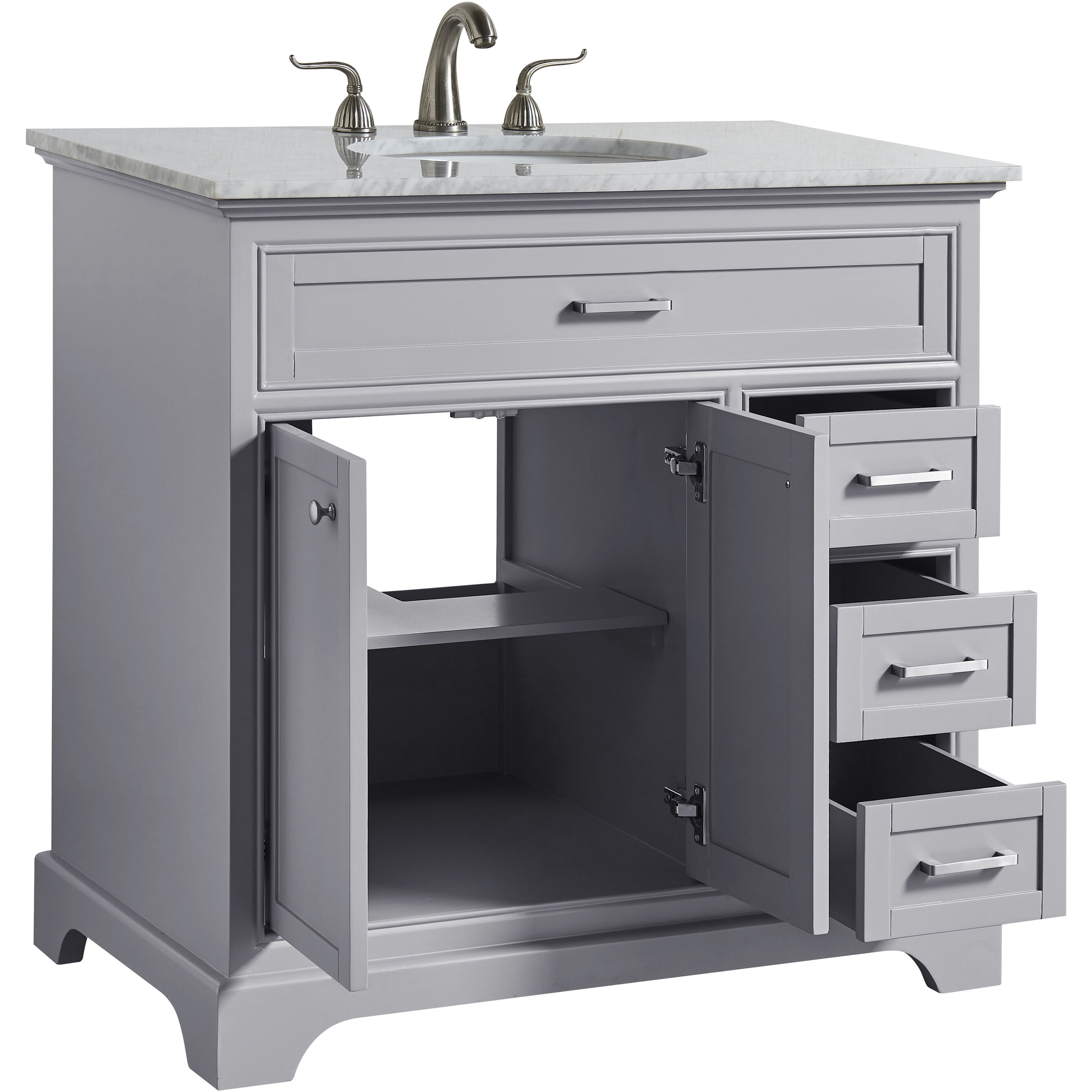 Americana 36 X 35 inch Light Grey with Carrara White Marble Vanity Set in Gray