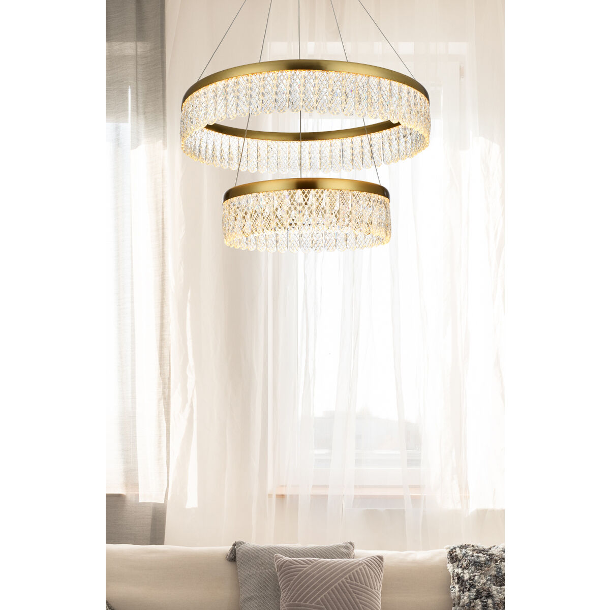 Elegant Lighting 2060G24SG Rune 2 Light 24 inch Satin Gold