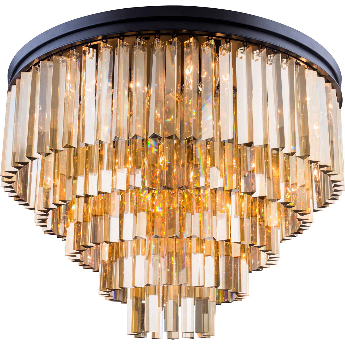 Sydney 17 Light 32 inch Matte Black Flush Mount Ceiling Light in Golden Teak, Urban Classic
