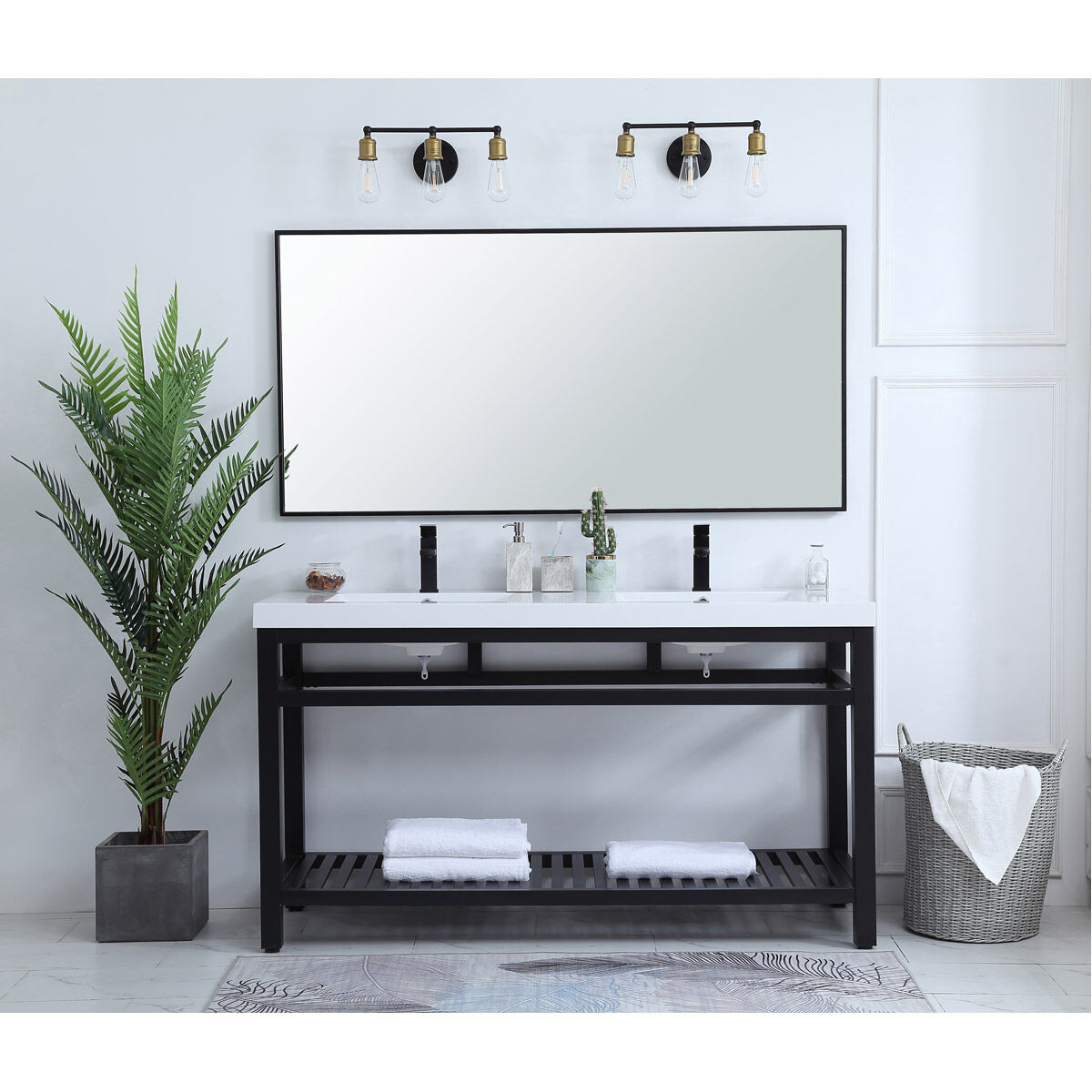 Raya 60 X 22 X 34 inch Black Vanity Sink Set