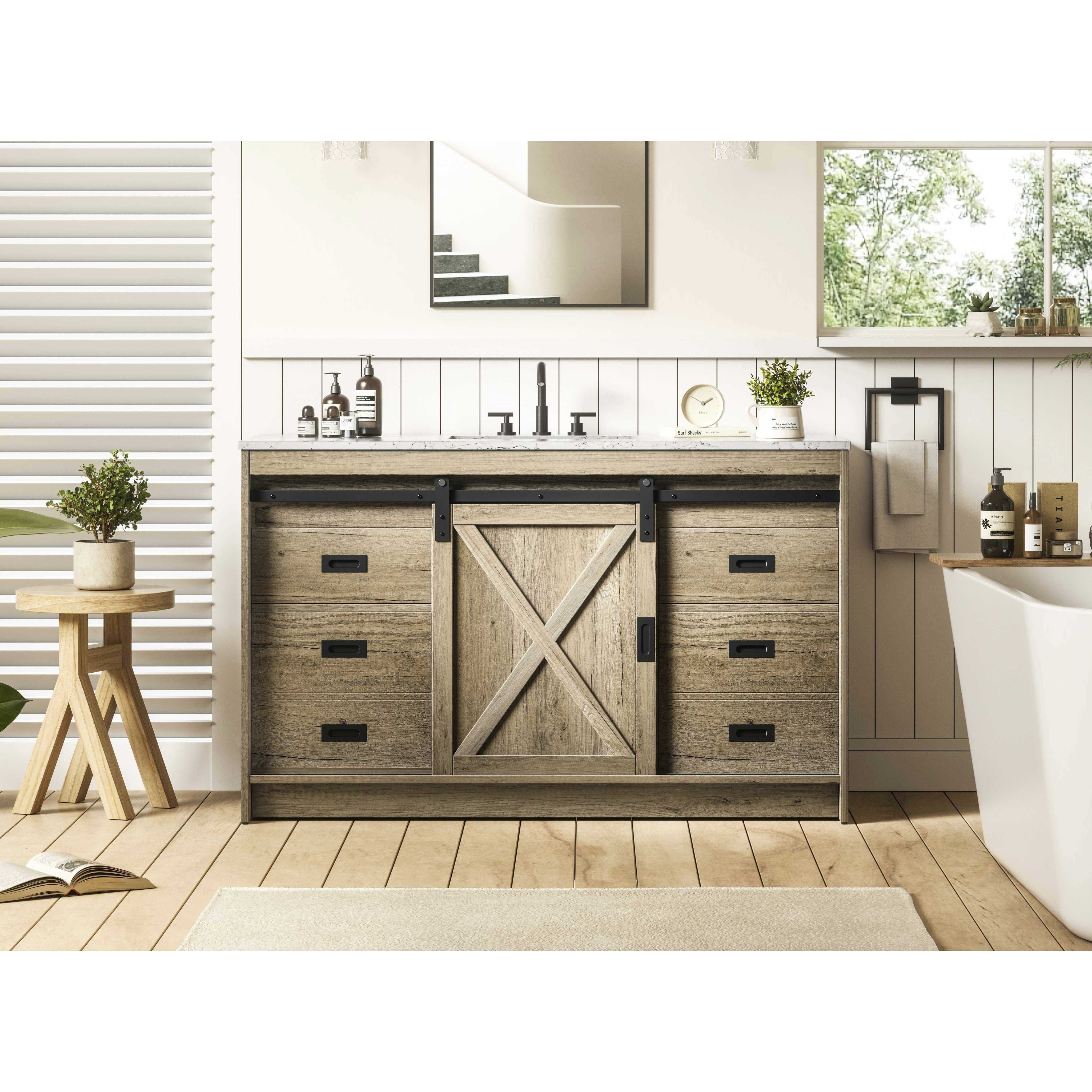 Austin 54 X 34 inch Natural Oak Bathroom Vanity Cabinet