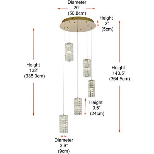 Aston 5 Light 20 inch Satin Gold Pendant Ceiling Light