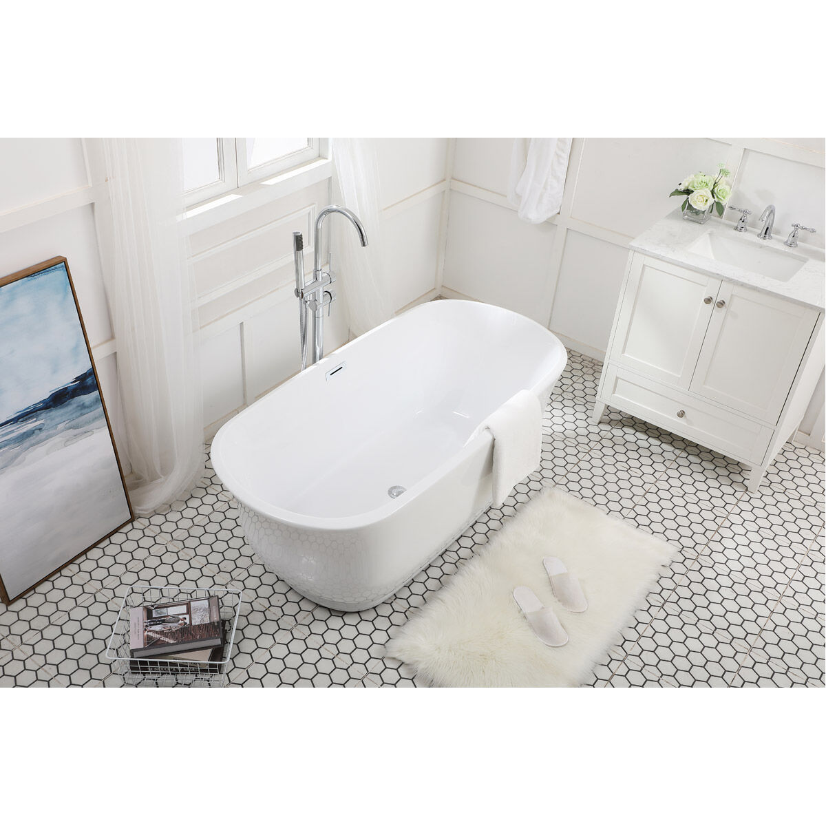 Coralie Glossy White and Chrome Bathtub
