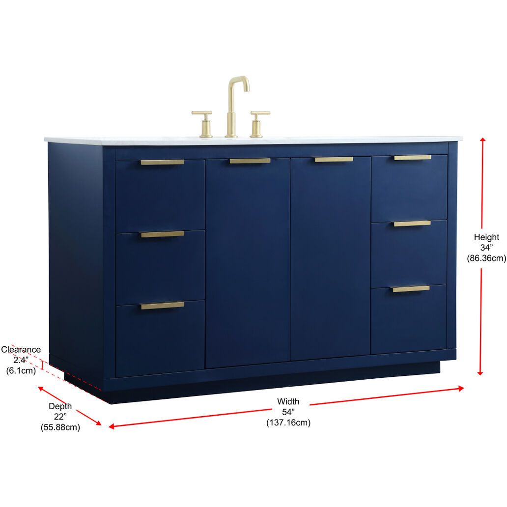 Blake 54 X 22 X 34 inch Blue Vanity Sink Set