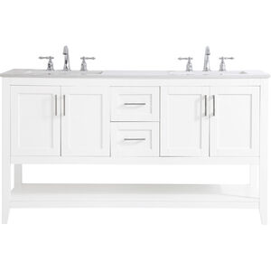 Aubrey 60 X 22 X 34 inch White and Brushed Nickel with Calacatta Quartz Vanity Sink Set