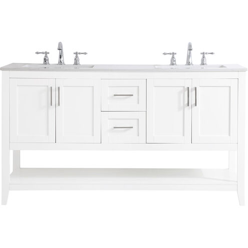 Aubrey 60 X 22 X 34 inch White and Brushed Nickel with Calacatta Quartz Vanity Sink Set