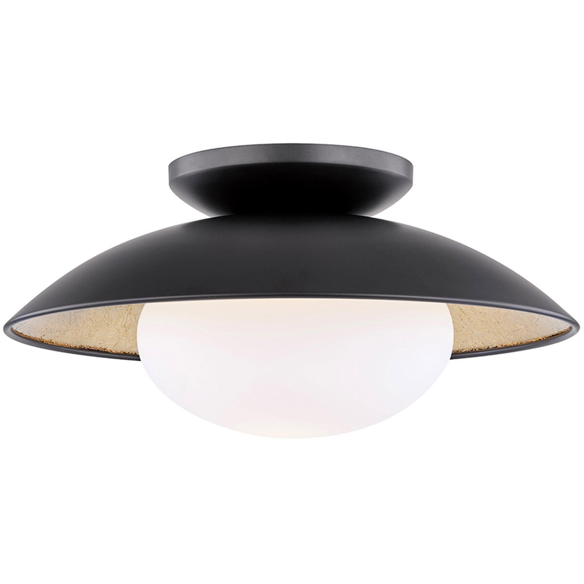 Cadence 1 Light 14 inch Black Lustro / Gold Leaf Combo Semi Flush Ceiling Light 