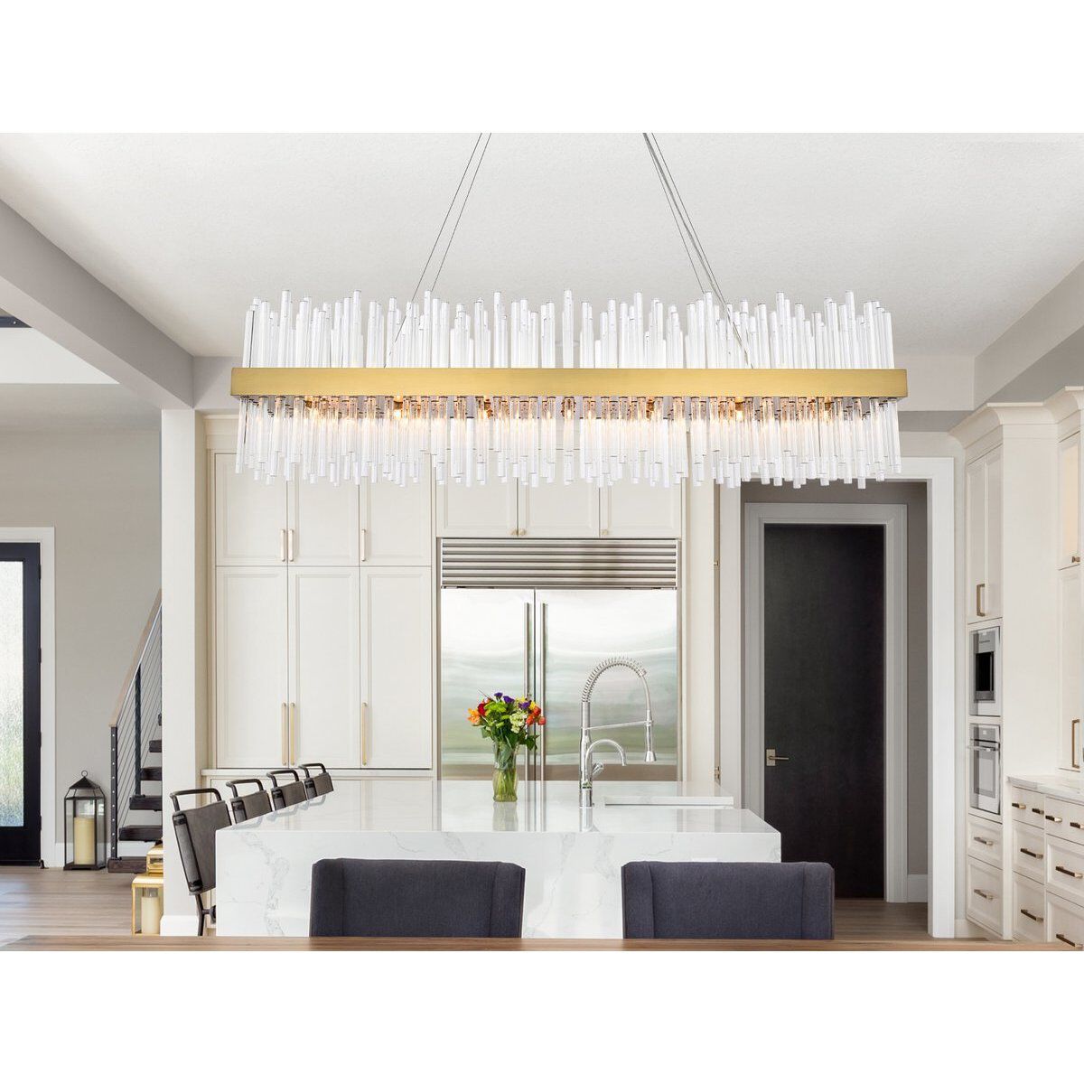 Dallas 28 Light 48 inch Satin Gold Linear Chandelier Ceiling Light