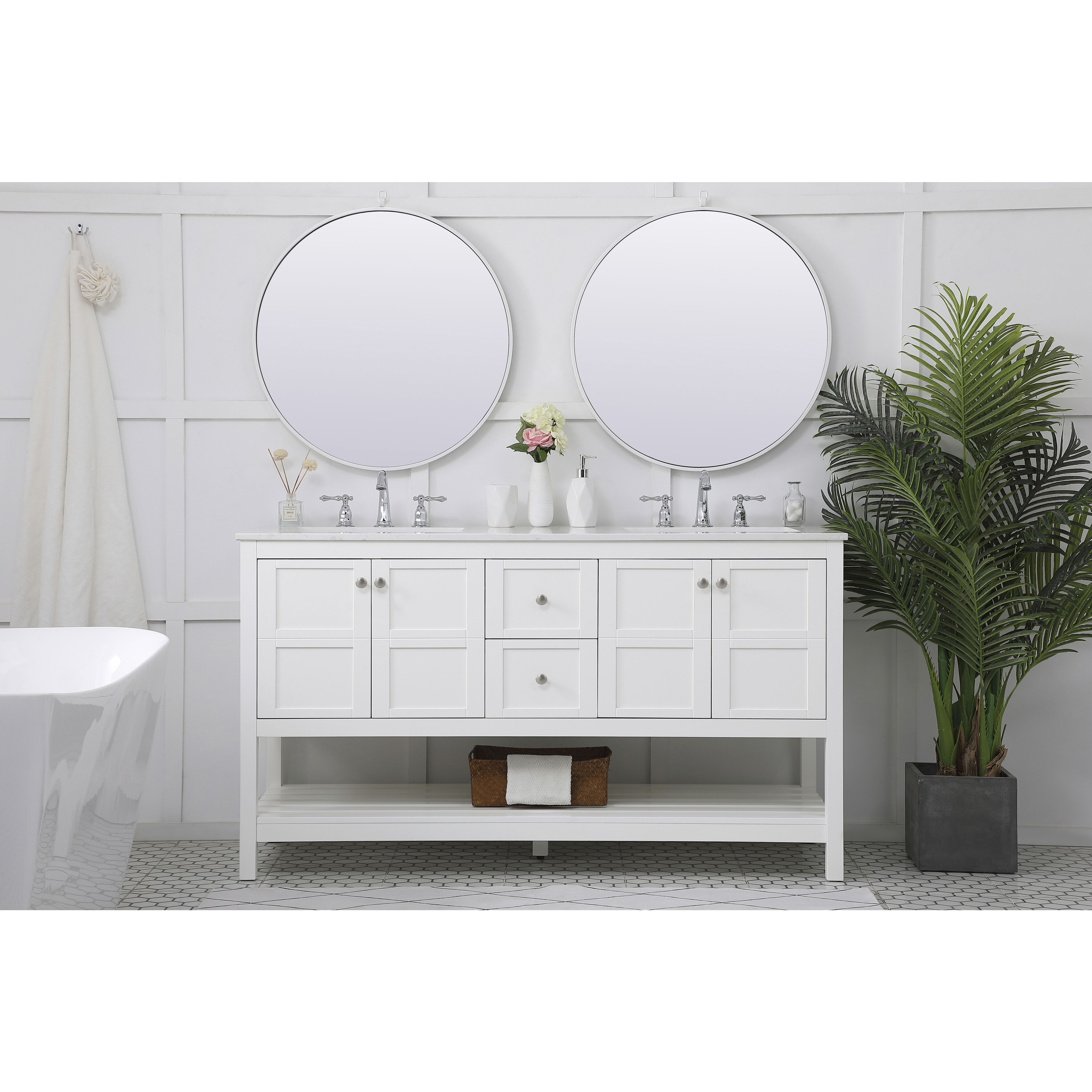 Theo 60 X 22 X 34 inch White Vanity Sink Set