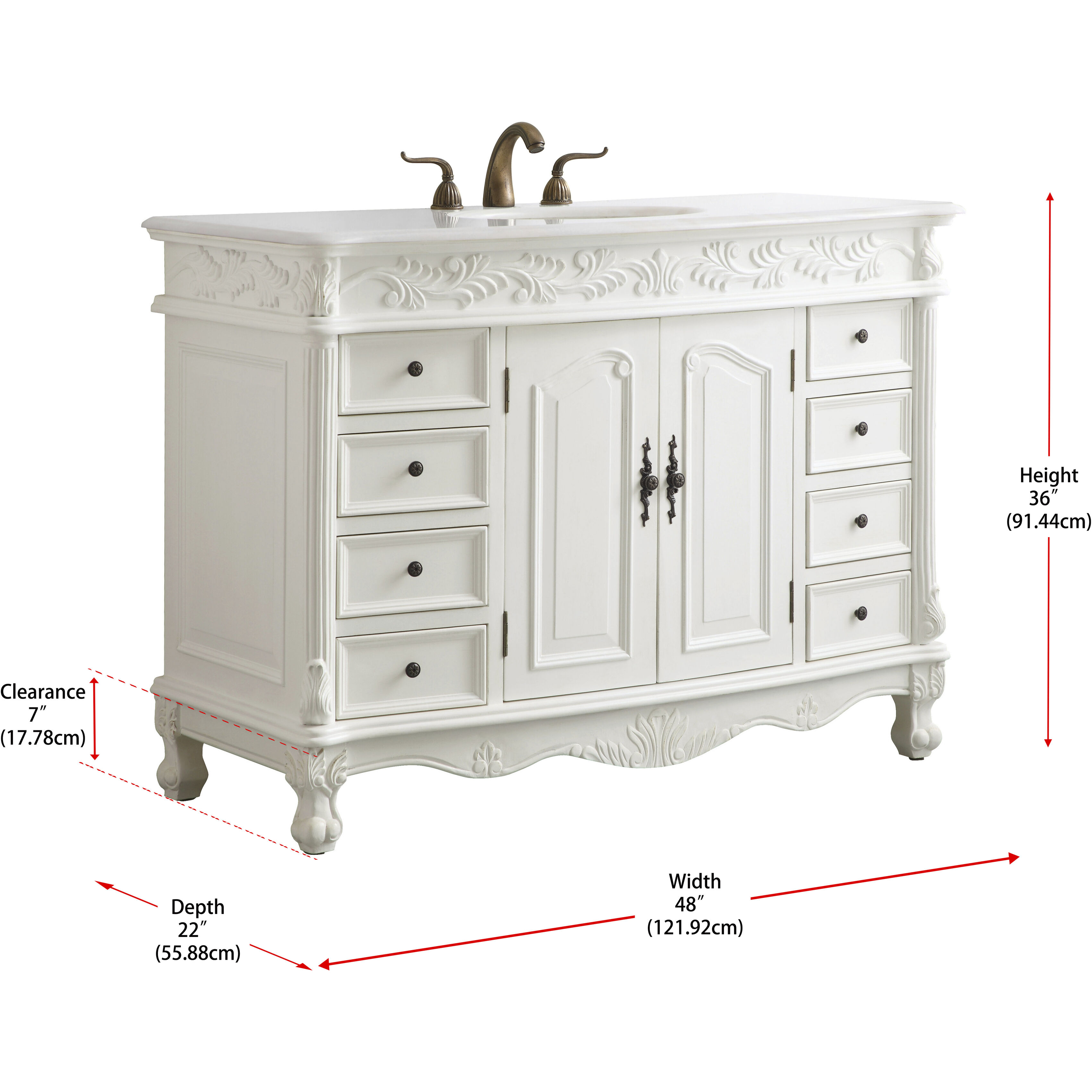 Bordeaux 48 X 22 X 36 inch Antique White Vanity Sink Set
