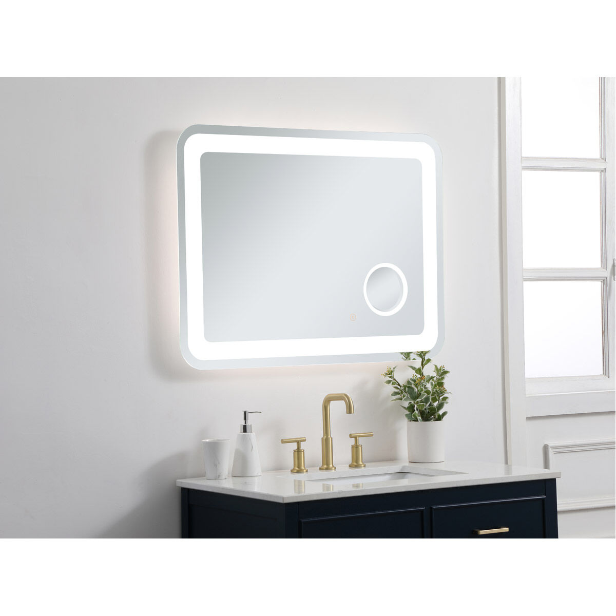 Lux 36 X 27 inch Glossy White Lighted Wall Mirror