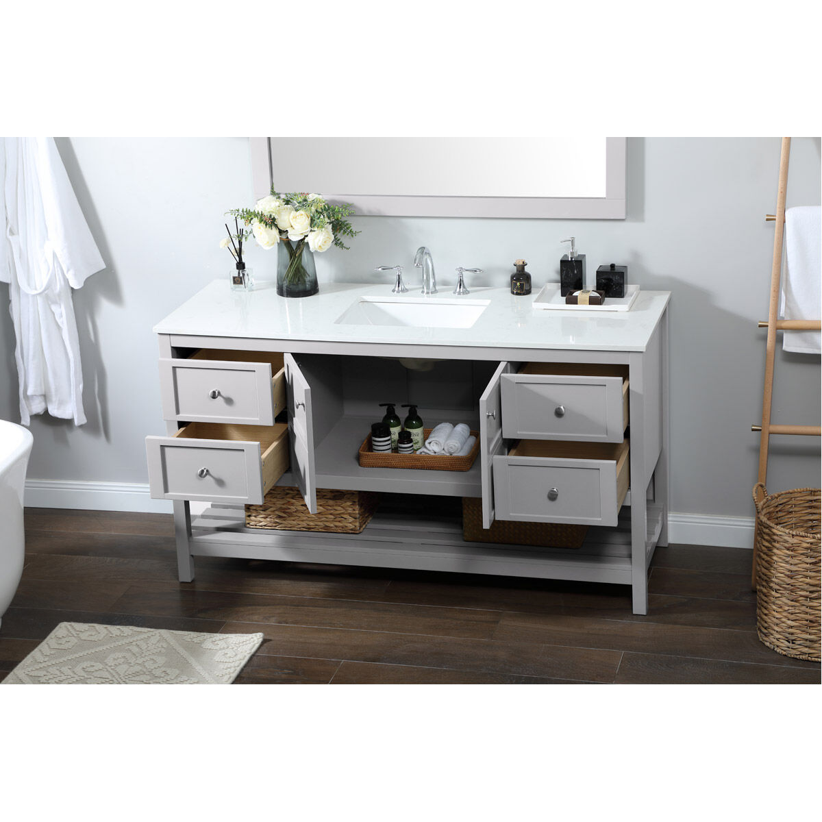 Theo 60 X 22 X 34 inch Gray Vanity Sink Set