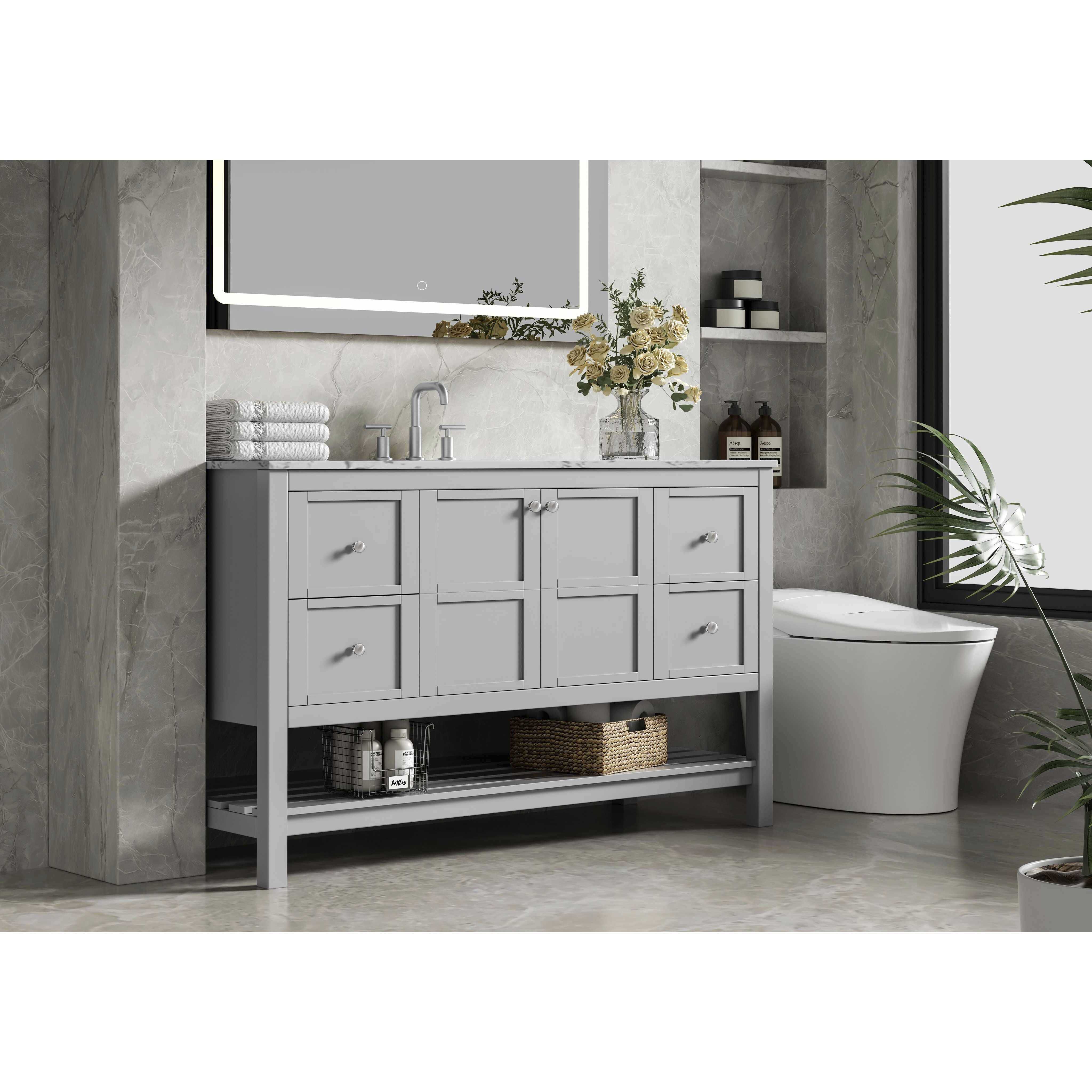 Theo 54 X 34 inch Grey Bathroom Vanity Cabinet