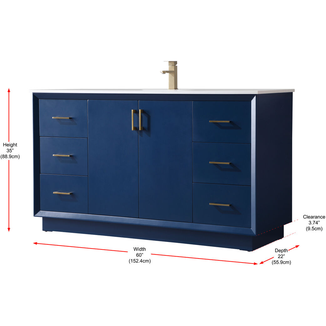 Hayes 60 X 22 X 35 inch Blue Vanity Sink Set