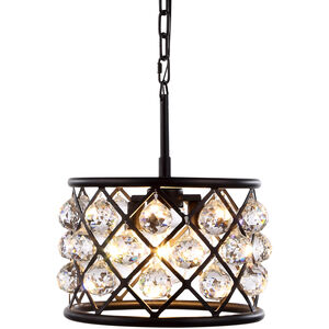 Madison 3 Light 12 inch Matte Black Pendant Ceiling Light in Clear, Faceted Royal Cut, Urban Classic