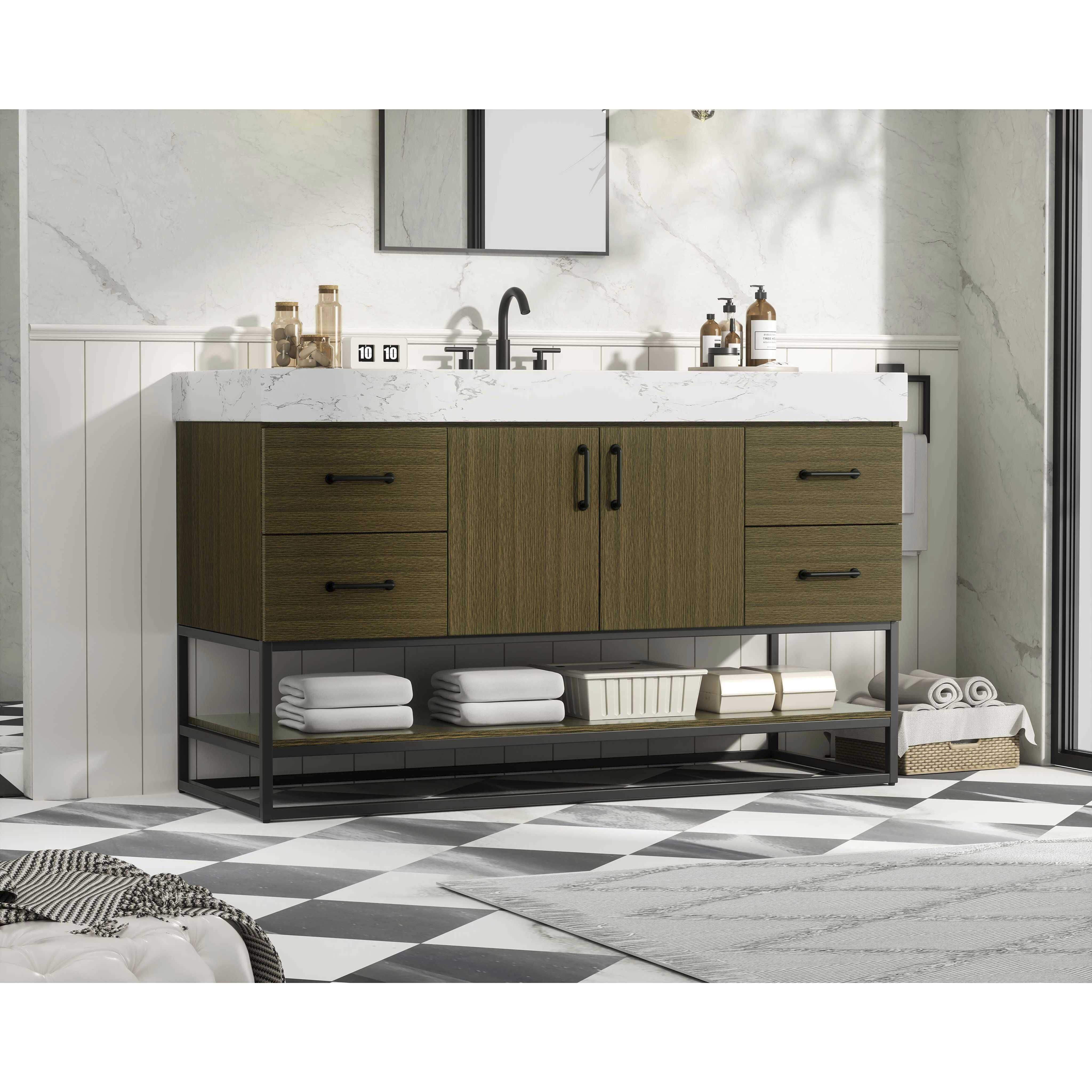 Caroline 54 X 34 inch Chestnut Brown Bathroom Vanity Cabinet