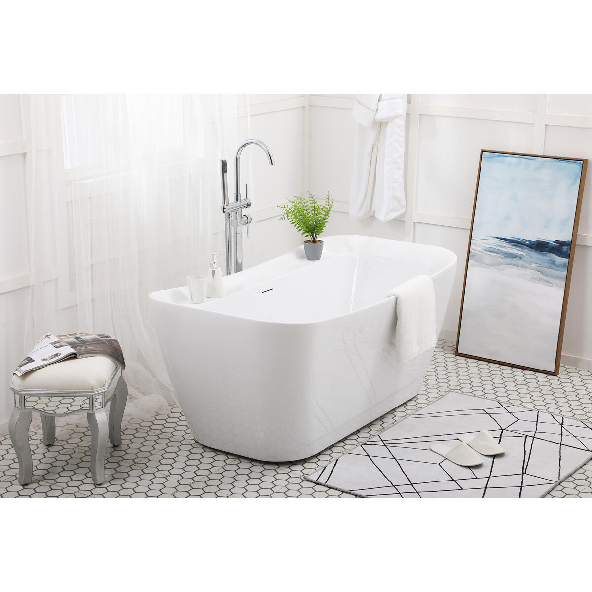 Harrieta Glossy White and Chrome Bathtub
