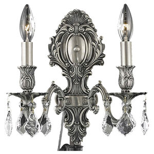 Monarch 2 Light 10 inch Pewter Wall Sconce Wall Light in Clear, Royal Cut