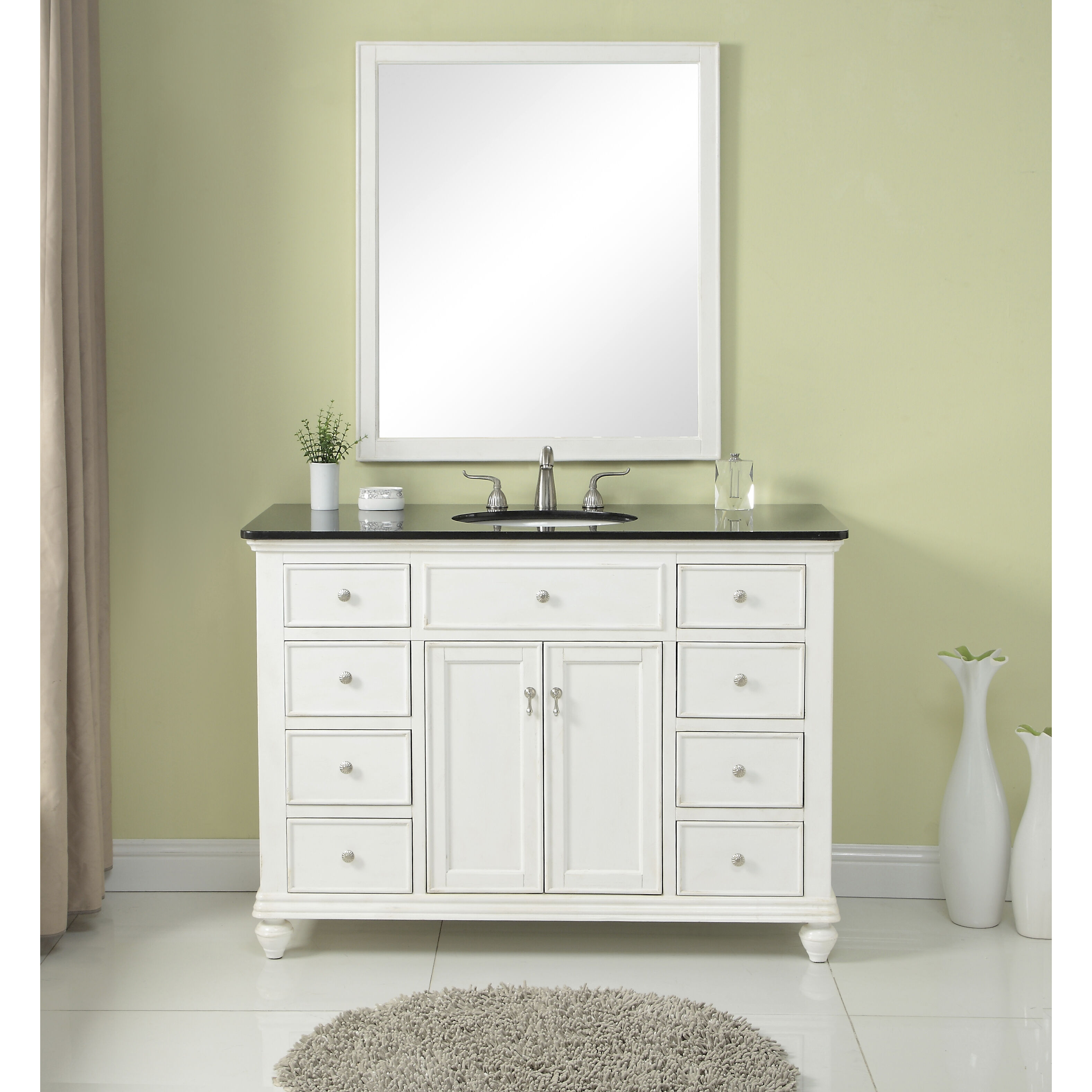 Otto 48 X 35 inch Antique White with Black Granite Vanity Set 