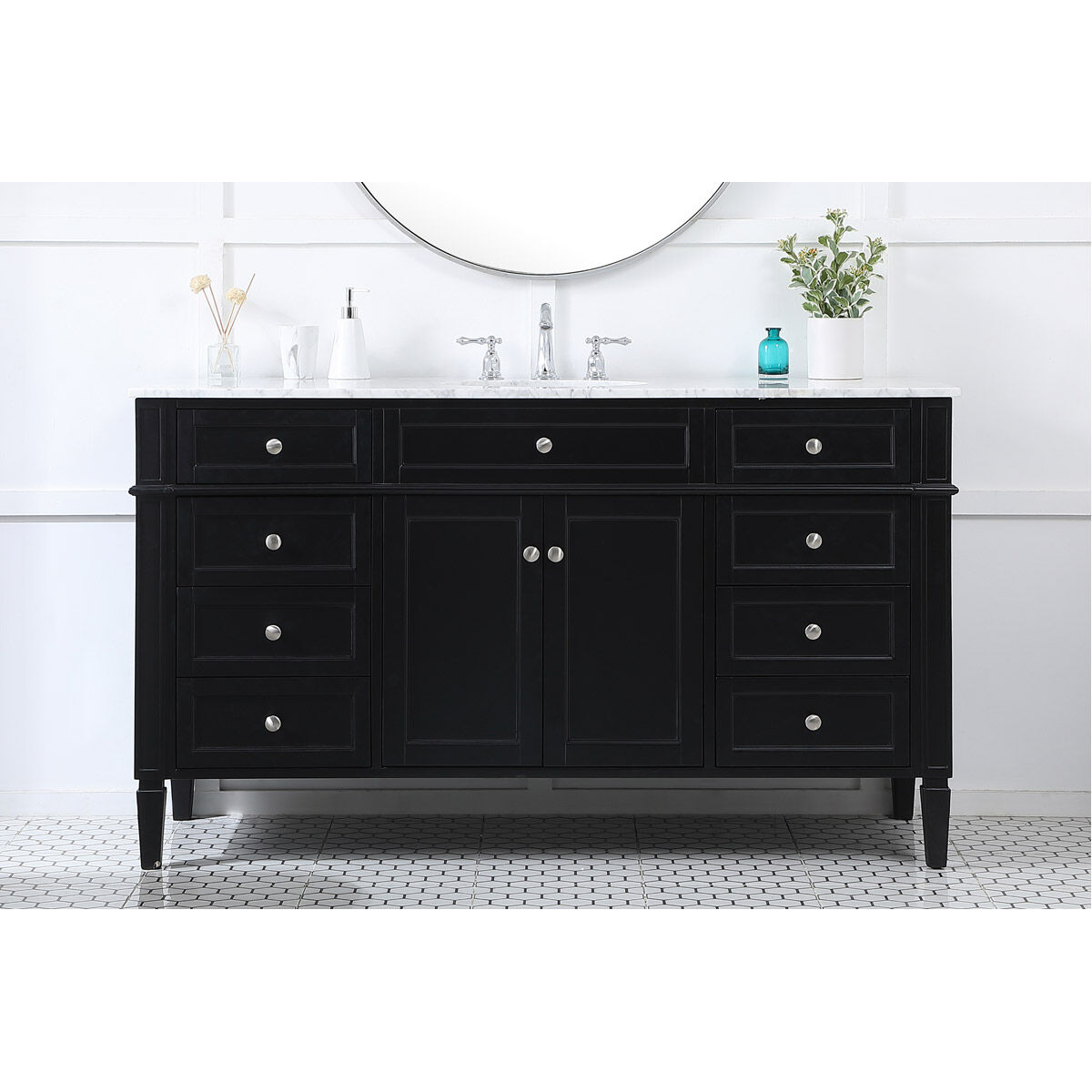 Park Avenue 60 X 21.5 X 35 inch Black Vanity Sink Set