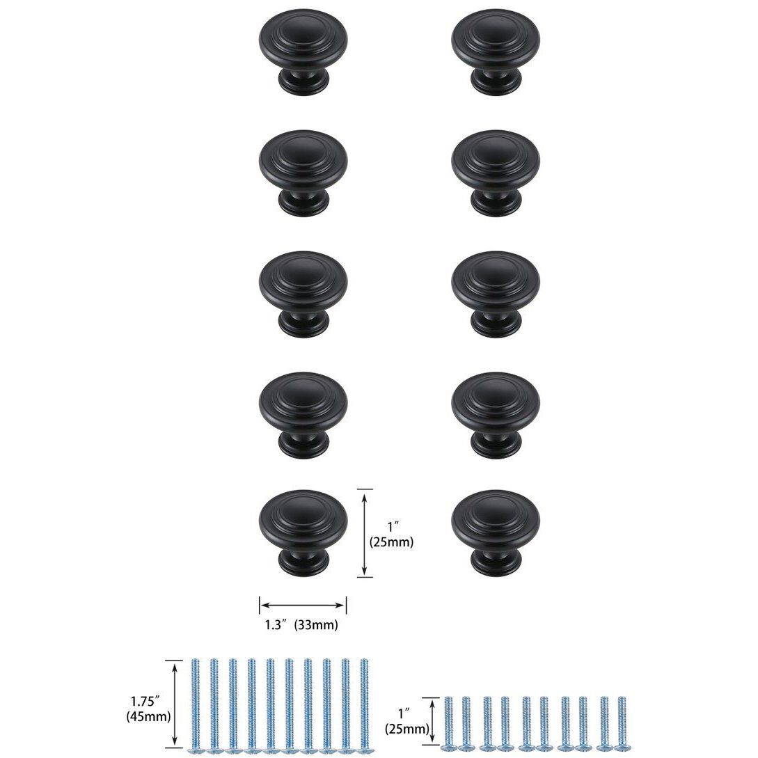 Minu Matte Black Hardware Cabinet Knob, Set of 10