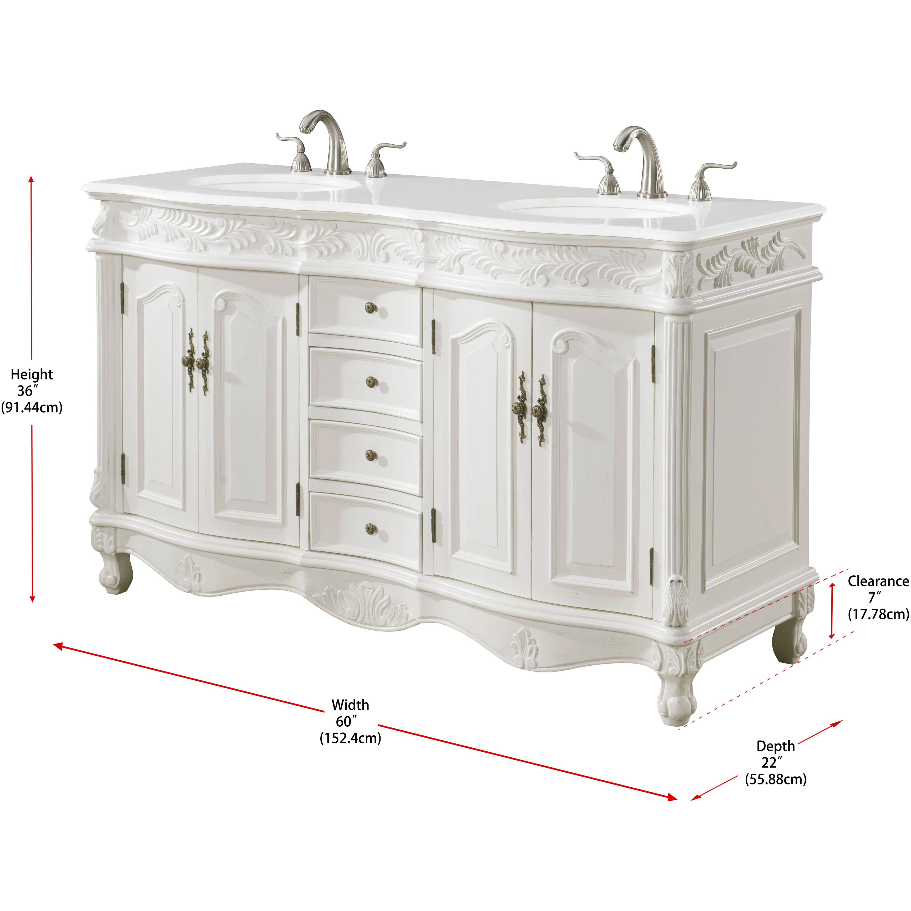 Windsor 60 X 22 X 36 inch Antique White Vanity Sink Set