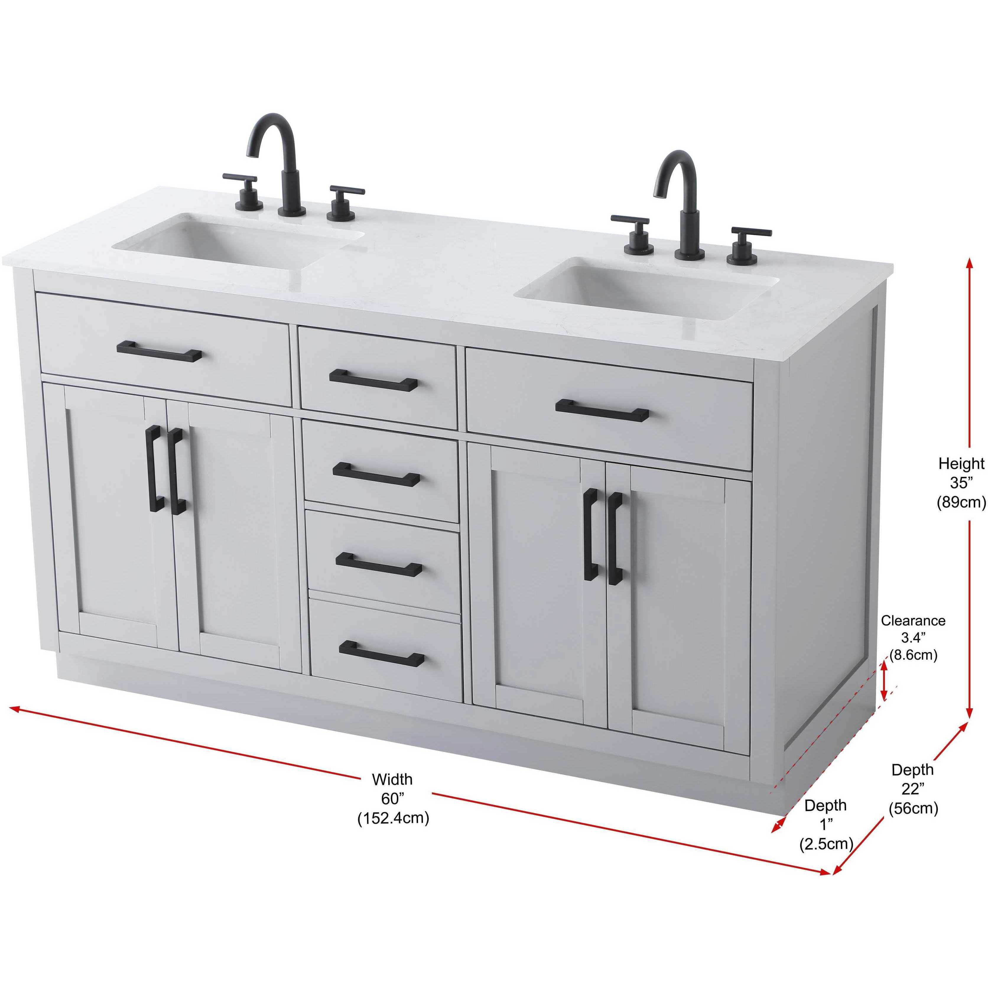 Alden 60 X 35 inch Grey Bathroom Vanity Cabinet