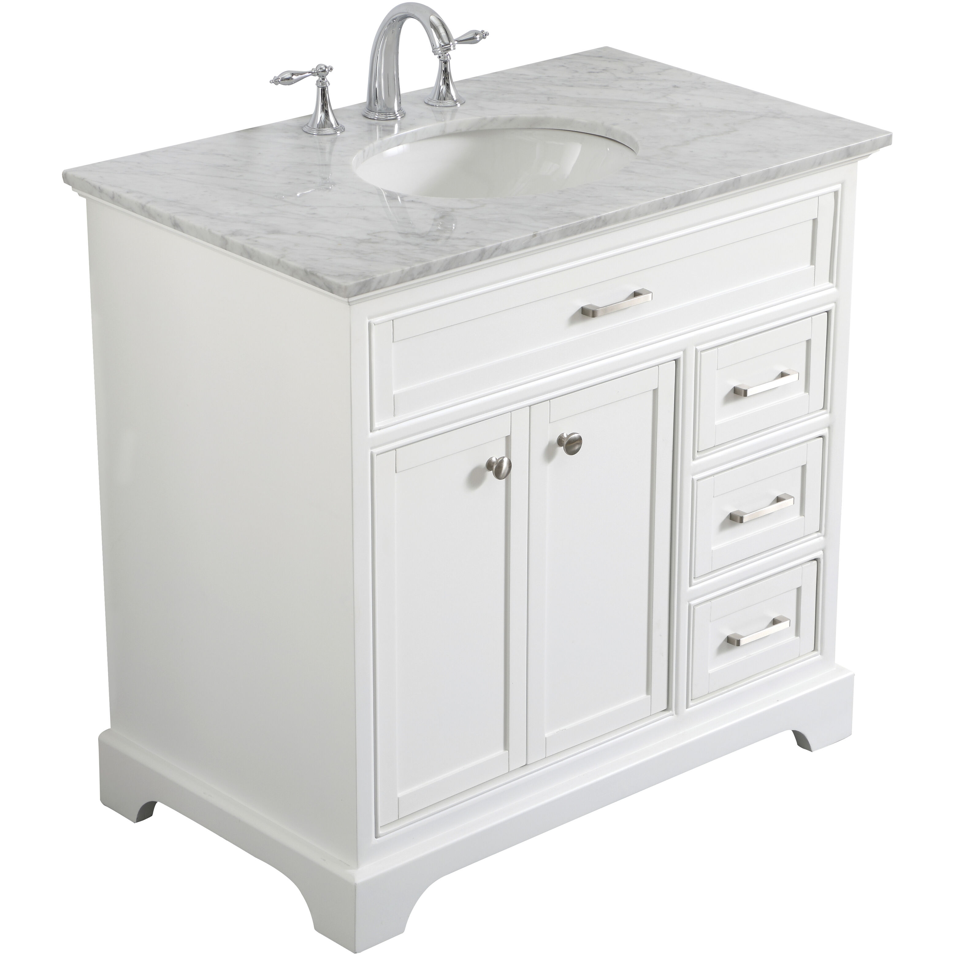 Americana 36 X 35 inch White with Carrara White Marble Vanity Set