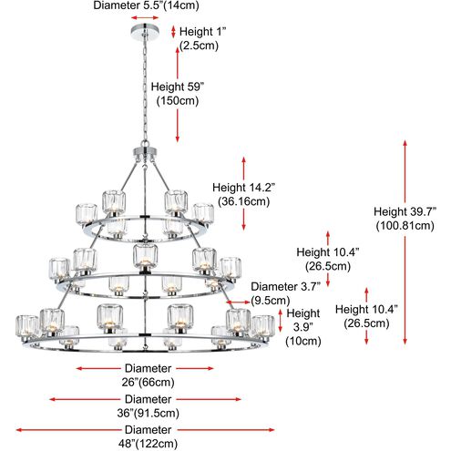 Cadence 27 Light 48 inch Chrome Chandelier Ceiling Light