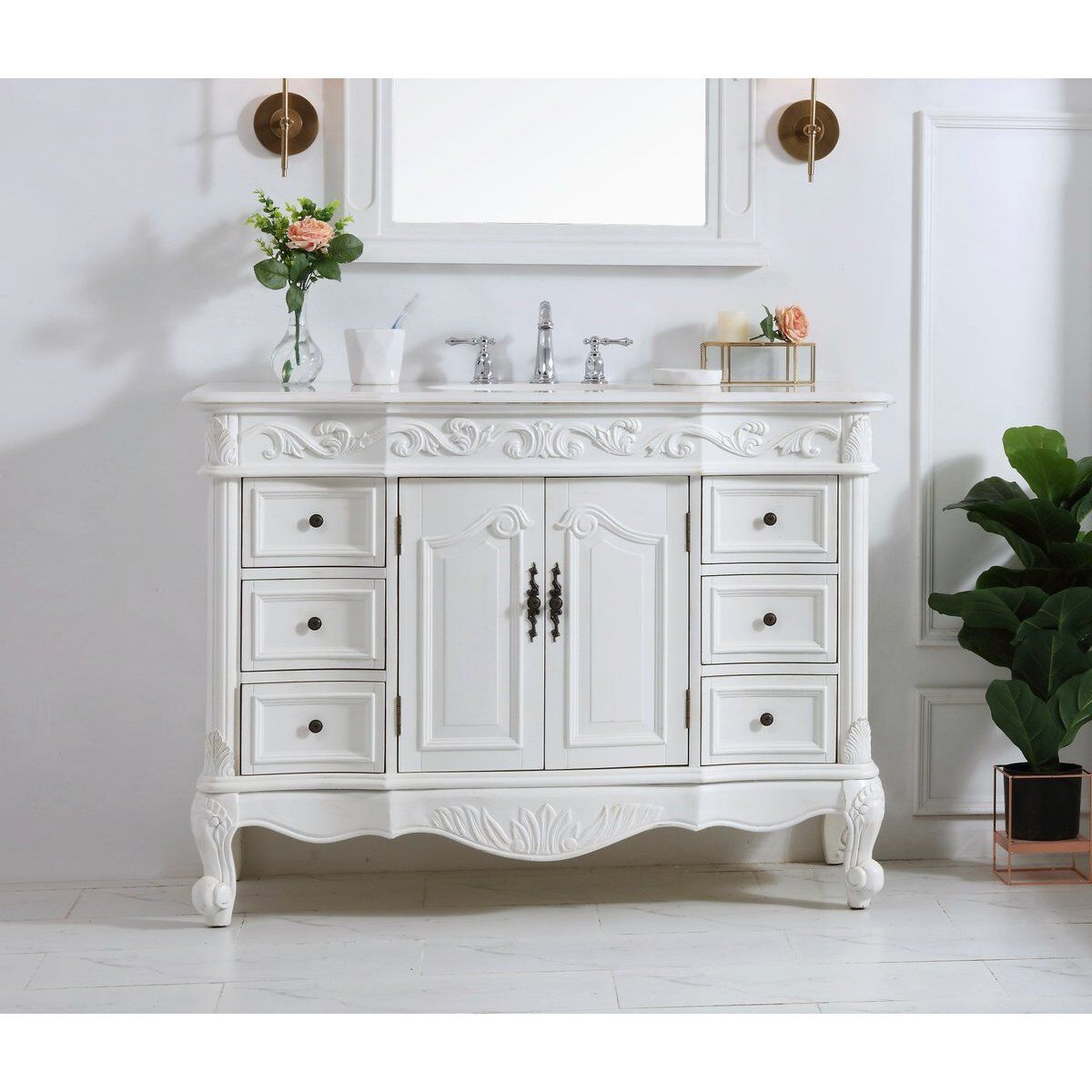 Oakland 48 X 22 X 36 inch Antique White Vanity Sink Set