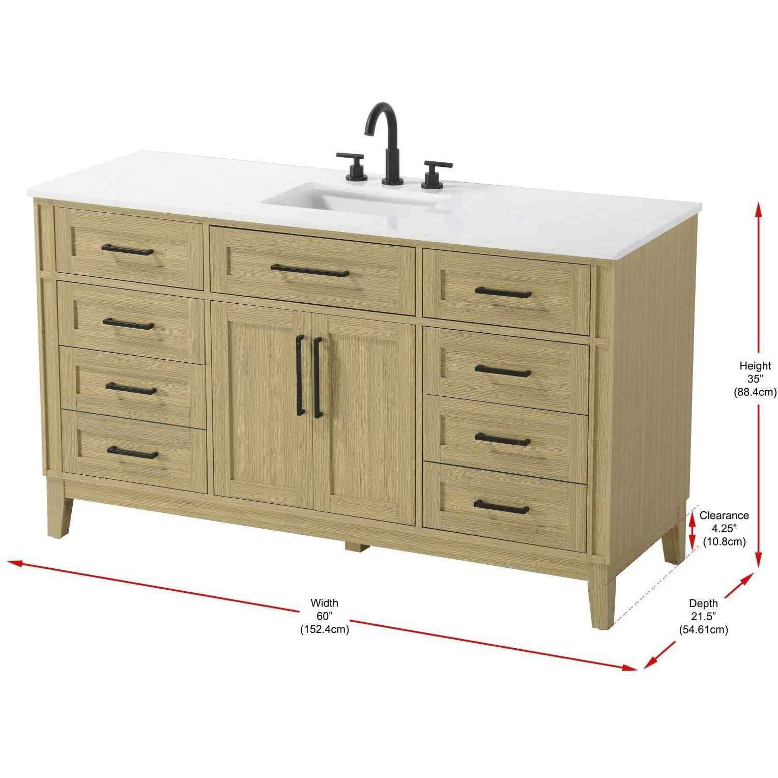 Virginia 60 X 35 inch Honey Brown Bathroom Vanity Cabinet