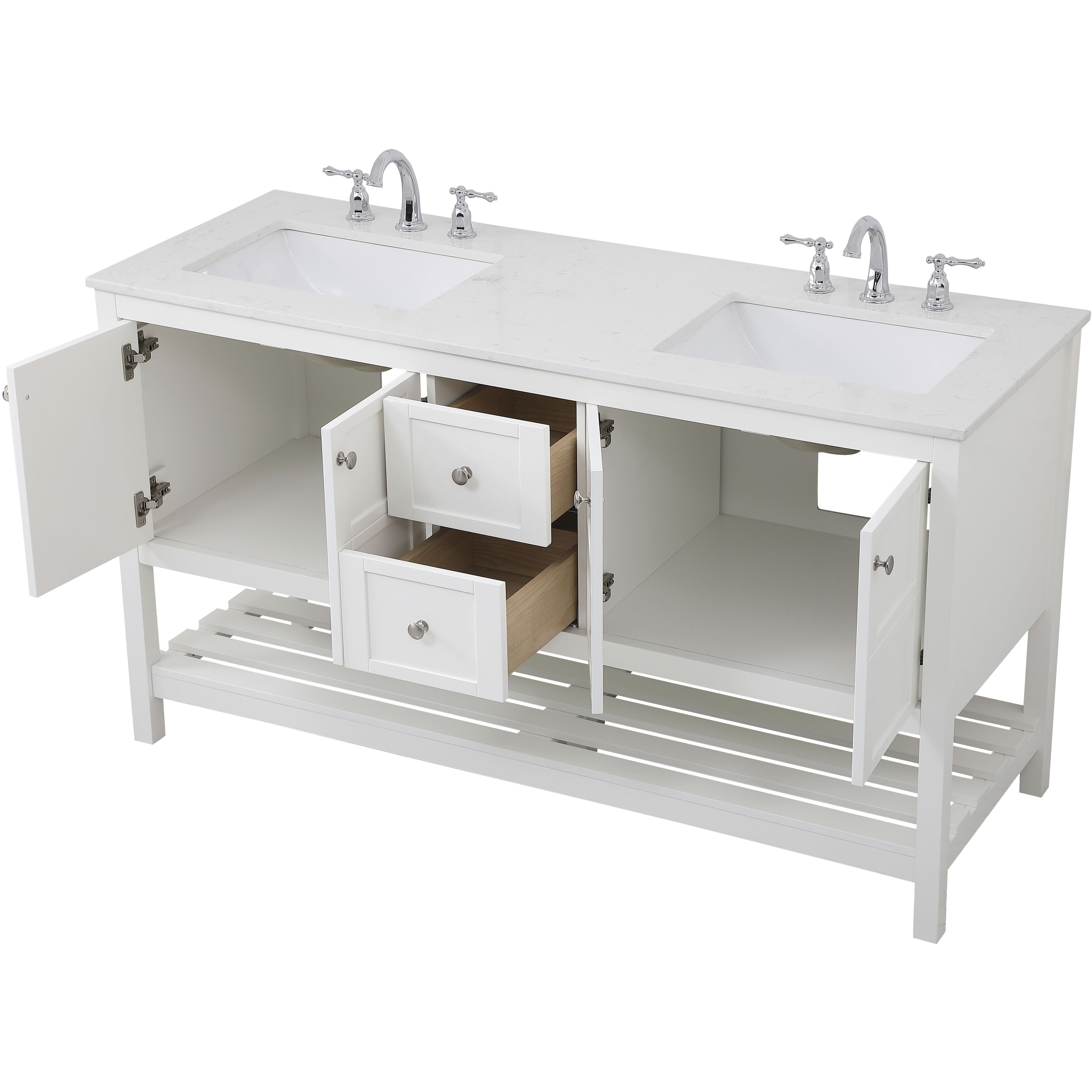 Theo 60 X 22 X 34 inch White Vanity Sink Set